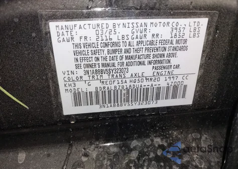 2025 Nissan Sentra S from USA, damaged, VIN 3N1AB8BV5SY323073